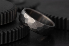 titanium obsidian shape faceted raw wedding ring, industrial wedding or engagement ring