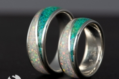 sterling silver engagement rings with spiral double opal inlay in white and torquise opal