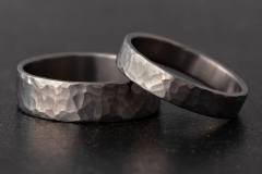 handmade titanium weddind rings with hammered raw texture finish