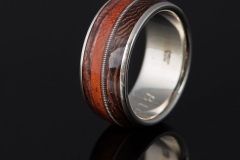 handmade wedding silver ring with guitar string and wood inlay