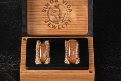 handmade weeding rings from 14 carat white gold and genuine jack daniels wood barrel in jack daniels custom made wedding ring box
