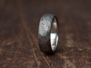 Damascus Steel Obsidian shape Wedding Ring
