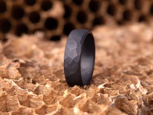Dark Obsidian Titanium Handmade Ring with Faceted finish